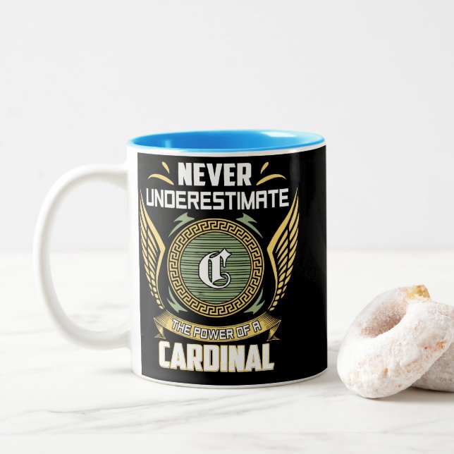 Never Underestimate The Power Of A Cardinal Two-Tone Coffee Mug (With Donut)