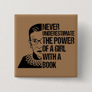 Never Underestimate The Power of a Girl With Book 15 Cm Square Badge