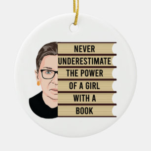 Never underestimate the power of a girl with book ceramic ornament