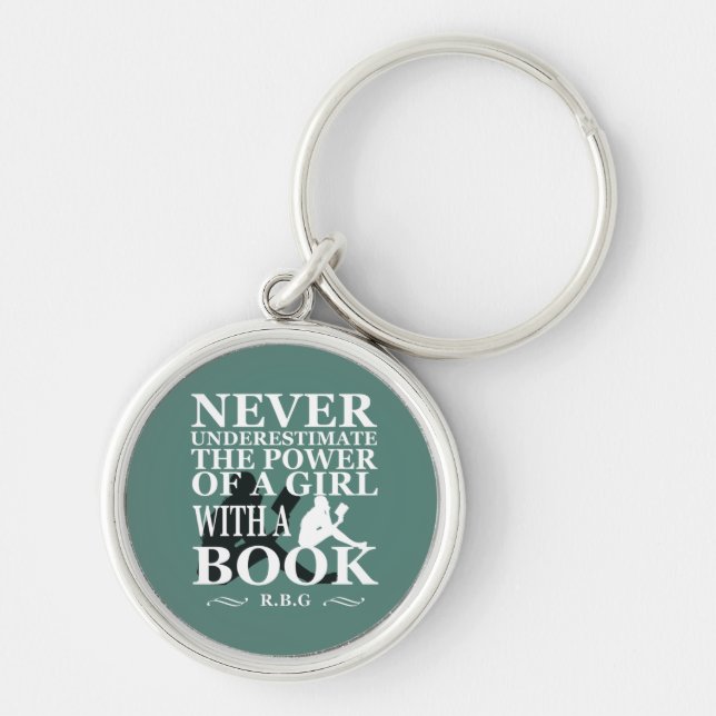 Never underestimate the power of a girl with book key ring (Front)