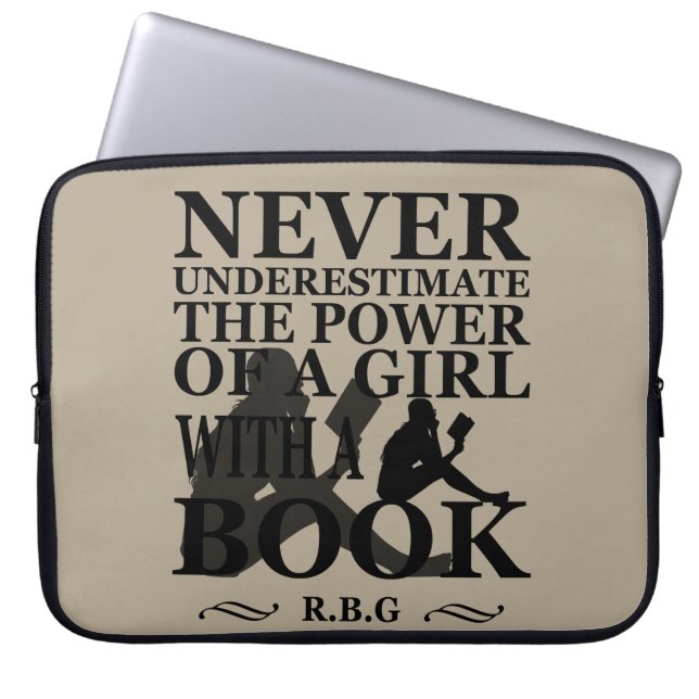 Never underestimate the power of a girl with book laptop sleeve (Front)