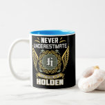 Never Underestimate The Power Of A Holden Two-Tone Coffee Mug<br><div class="desc">Never Underestimate The Power Of A Holden. Personalised name. Printed t-shirts made just for you! High quality fabric,  custom designs,  and perfect fit. Ideal for gifts or daily wear. Unique style with a personal touch.</div>