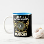 Never Underestimate The Power Of A Marcus Two-Tone Coffee Mug<br><div class="desc">Never Underestimate The Power Of A Marcus. Personalised name. Printed t-shirts made just for you! High quality fabric,  custom designs,  and perfect fit. Ideal for gifts or daily wear. Unique style with a personal touch.</div>