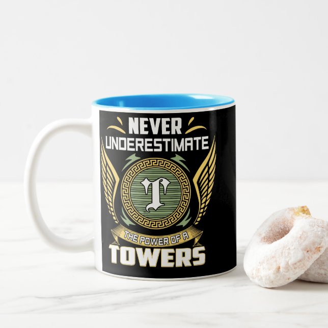 Never Underestimate The Power Of A Towers Two-Tone Coffee Mug (With Donut)