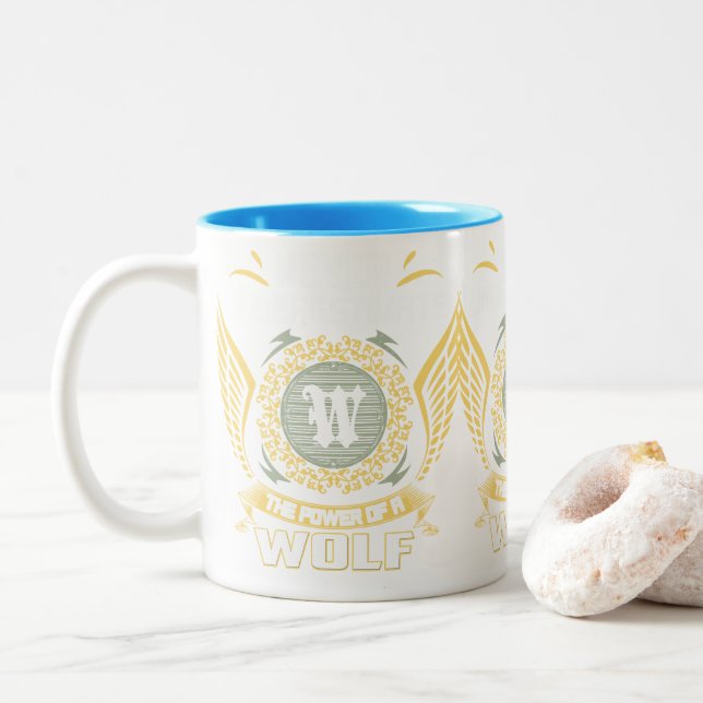 Never Underestimate The Power Of A Wolf Two-Tone Coffee Mug (With Donut)
