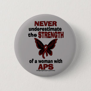 Never Underestimate...Woman/Butterfly...APS 6 Cm Round Badge