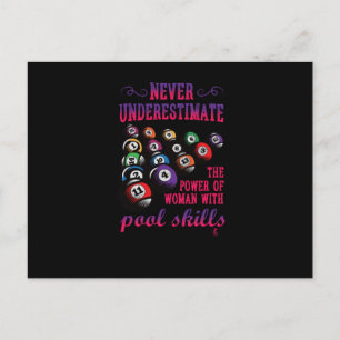 Never Underestimate Woman With Pool Skills Holiday Postcard