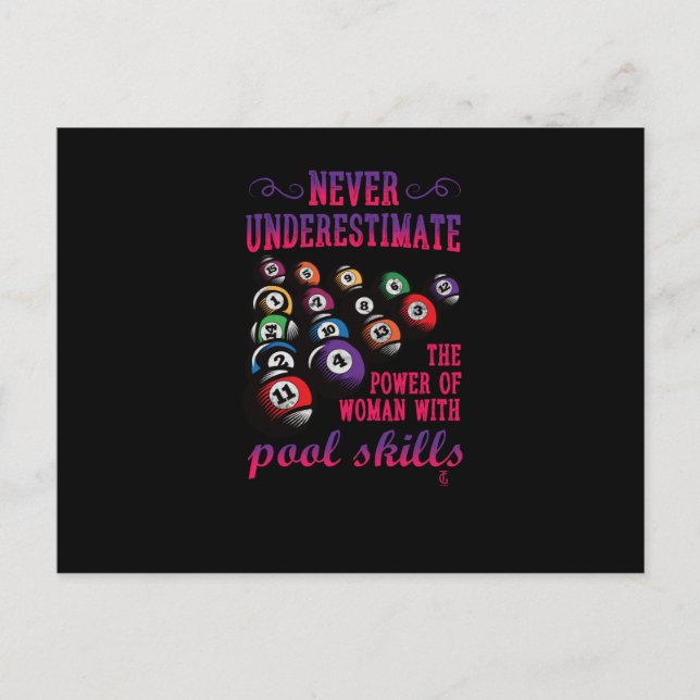 Never Underestimate Woman With Pool Skills Holiday Postcard (Front)