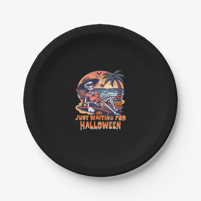 Never Waiting for Halloween Skeleton Paper Plate (Front)