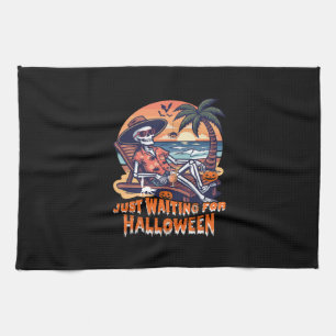 Never Waiting for Halloween Skeleton Tea Towel