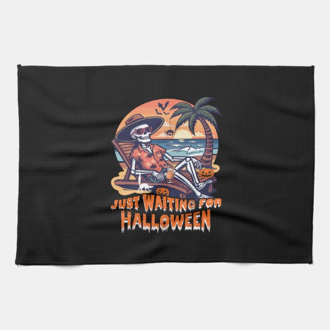 Never Waiting for Halloween Skeleton Tea Towel (Horizontal)