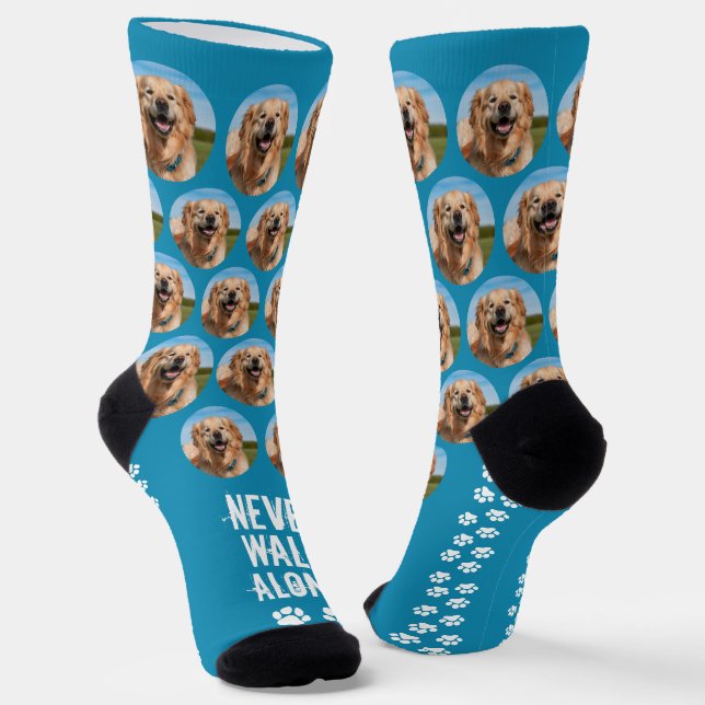 Never Walk Alone Custom Pet Photo Dog Socks (Angled)