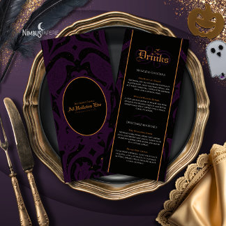 Nevermore Damask | Dark Plum Gothic Halloween Bar  Menu