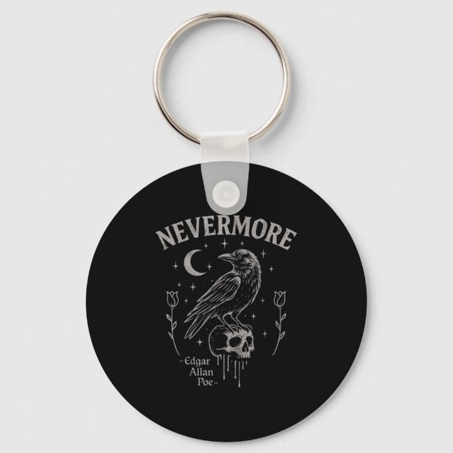 Nevermore Raven Skull Art, Gothic Edgar Allan Poe  Key Ring (Front)