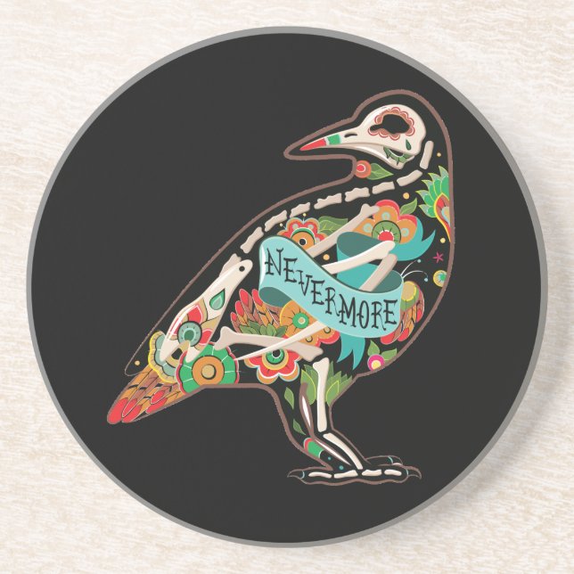Nevermore Sugar Skull Raven Coaster (Front)