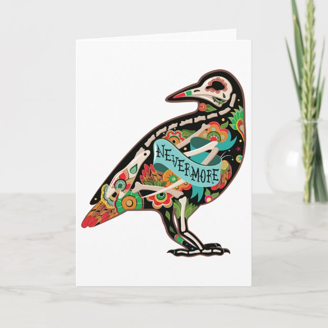 Nevermore Sugar Skull Raven Greeting Card (Front)