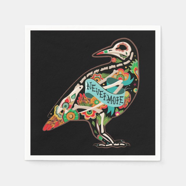 Nevermore Sugar Skull Raven Napkin (Front)