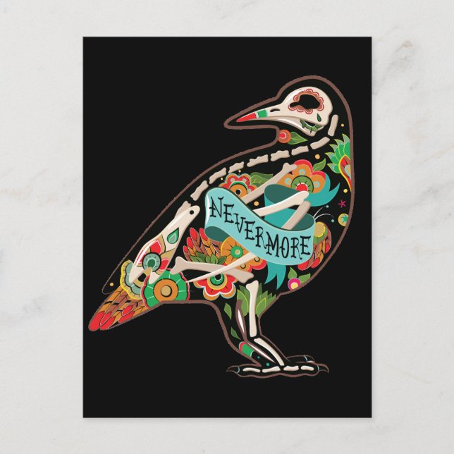 Nevermore Sugar Skull Raven Postcard (Front)