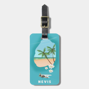 Nevis Caribbean island Illustrated map. Luggage Tag