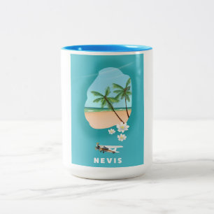 Nevis Caribbean island Illustrated map. Two-Tone Coffee Mug