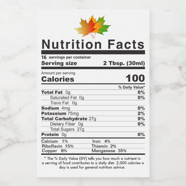 NEW 2021 Maple Syrup Leaf PreCalculated Nutrition Food Label (Single Label)