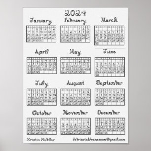 New 2024 Calendar Fabric Font Printable or  Poster