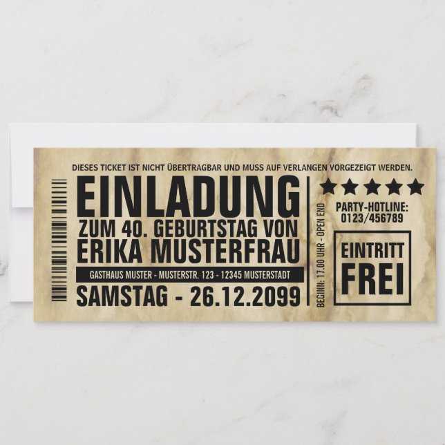 NEW: 40th birthday invitation with barcode (Front)