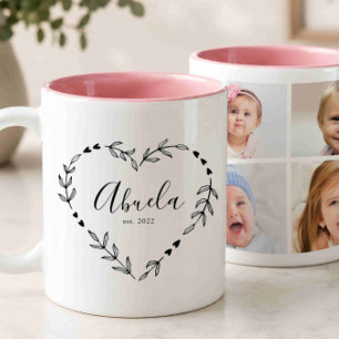 New Abuela Year Est. Four Photo Collage Two-Tone Coffee Mug