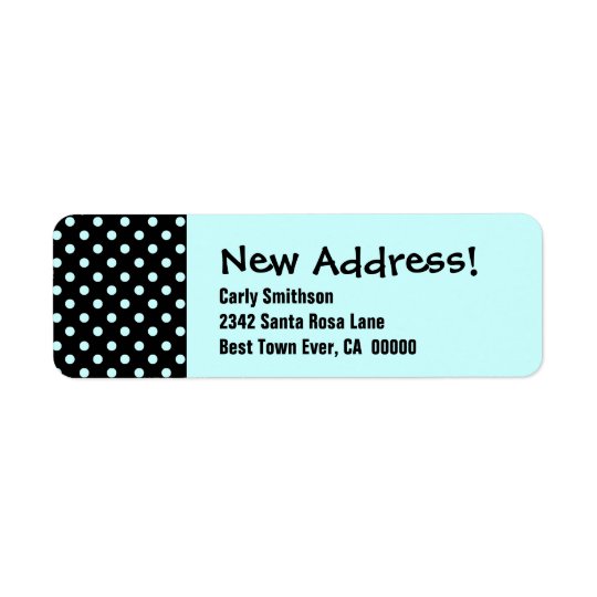 New Address Announcement Aqua and Black Polka Dots Return Address Label