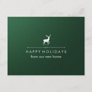 New Address at Christmas Green and Silver Reindeer Holiday Postcard