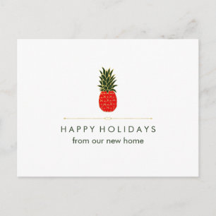 New Address at Christmas Red Green Gold Pineapple Holiday Postcard