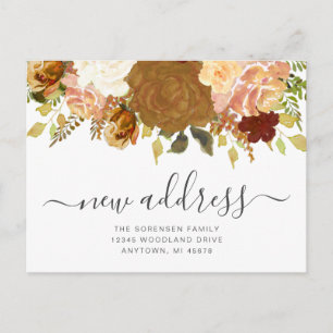 New Address Autumn Floral Moving Announcement Postcard