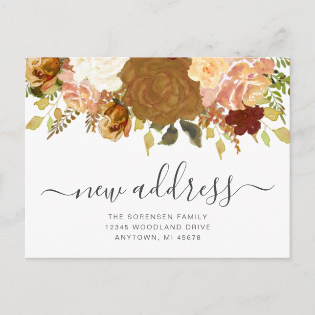 New Address Autumn Floral Moving Announcement Postcard (Front)