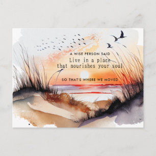 New Address Beach Sunset Sand Dunes Moving Announcement Postcard