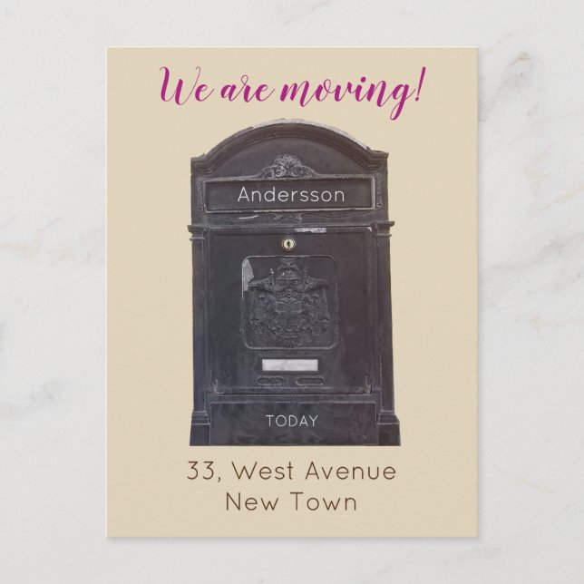 New Address Black Mailbox Photo Custom Text Postcard (Front)