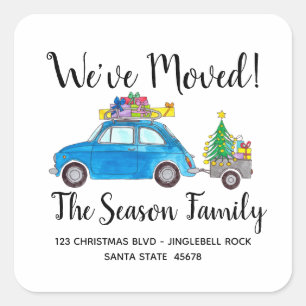 New Address Blue Fiat 500 Christmas Square Sticker