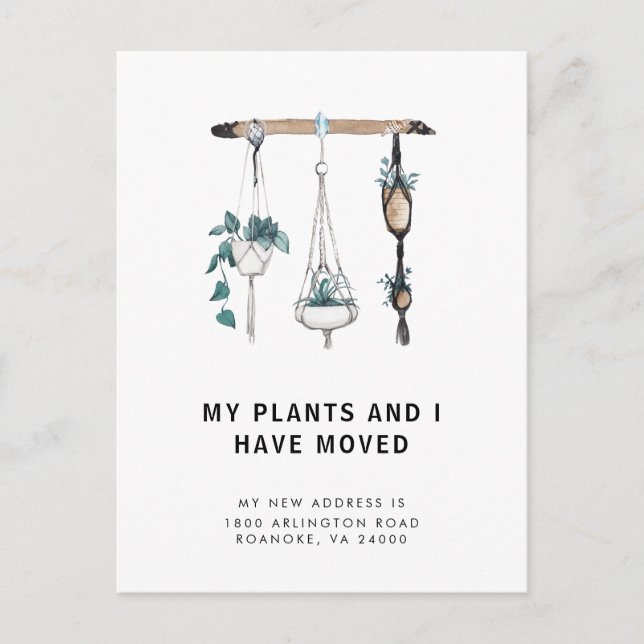 New Address Boho Hanging Plants Moving Announcement Postcard (Front)