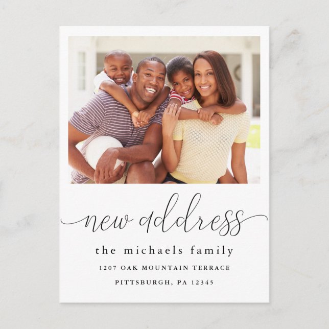 New Address Calligraphy Photo Change of Address Announcement Postcard (Front)