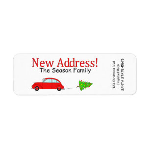 New Address Car and tree Christmas label Return Address Label