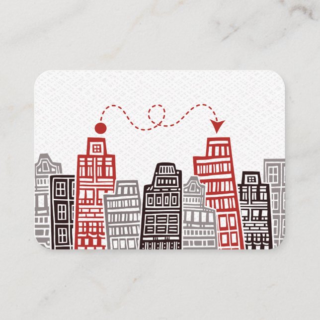 New Address card with Red & Black Retro Buildings  (Back)