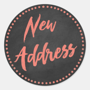 New Address Chalkboard Style Red Orange Classic Round Sticker