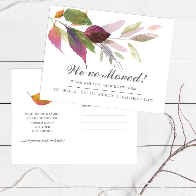 New Address Change of Address Moving Announcement Postcard (New address moving announcement card autumn leaves )