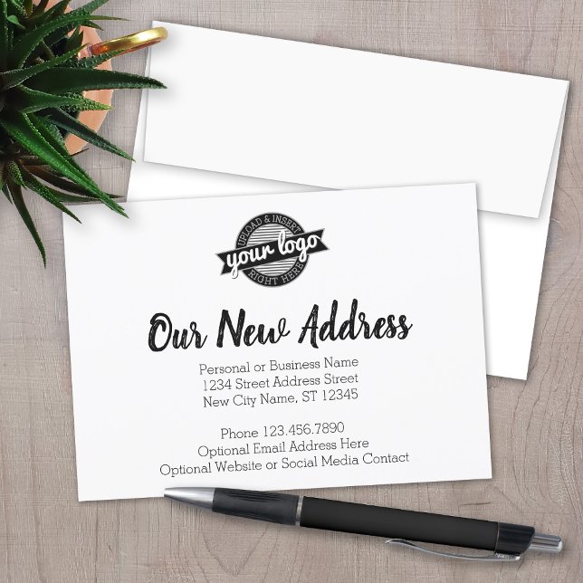 New Address Change with Business Logo Announcement (New Address Announcement Card with Logo)