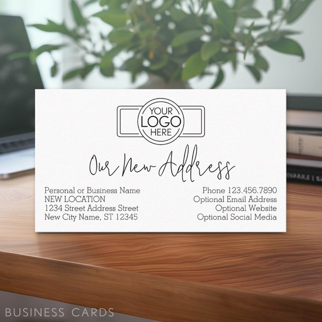 New Address Change with Business Logo Business Card (New Address Insert Card - same size as a business card)