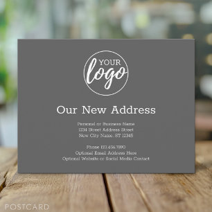 New Address Change with Business Logo Grey Announcement Postcard