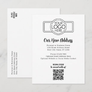 New Address Change with Business Logo White Announcement Postcard