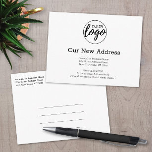 New Address Change with Business Logo White Announcement Postcard