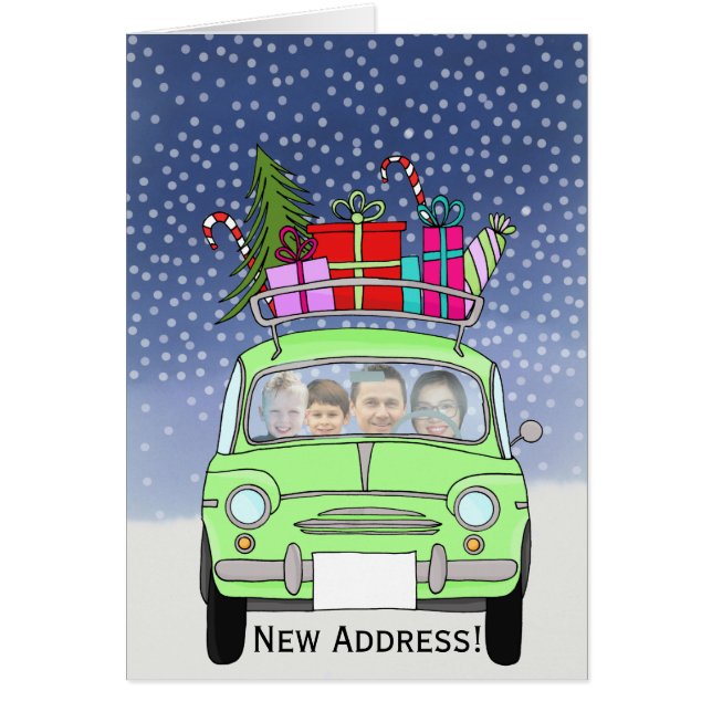New Address Christmas car customisable photo card (Front)