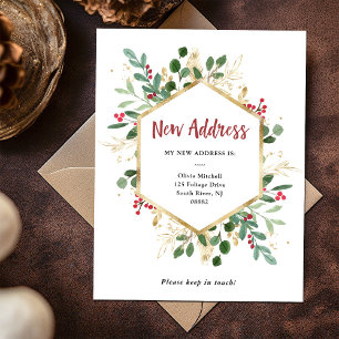 New Address   Christmas Gilded Greenery White Postcard