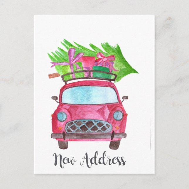 New address Classic Christmas Car Postcard (Front)